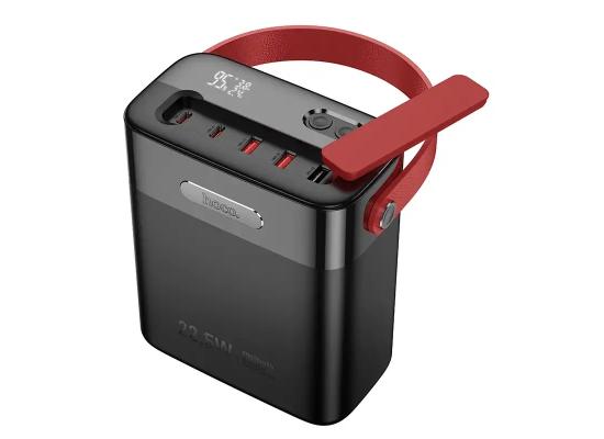HOCO J143 Title Power Bank with Ultra Large 80,000mAh capacity, 22.5W+PD20W Fully Compatible, Dual Type-C and triple USB-A ports output, LED digital display. Indicator of fast charging. With flashlight and lamp - Black